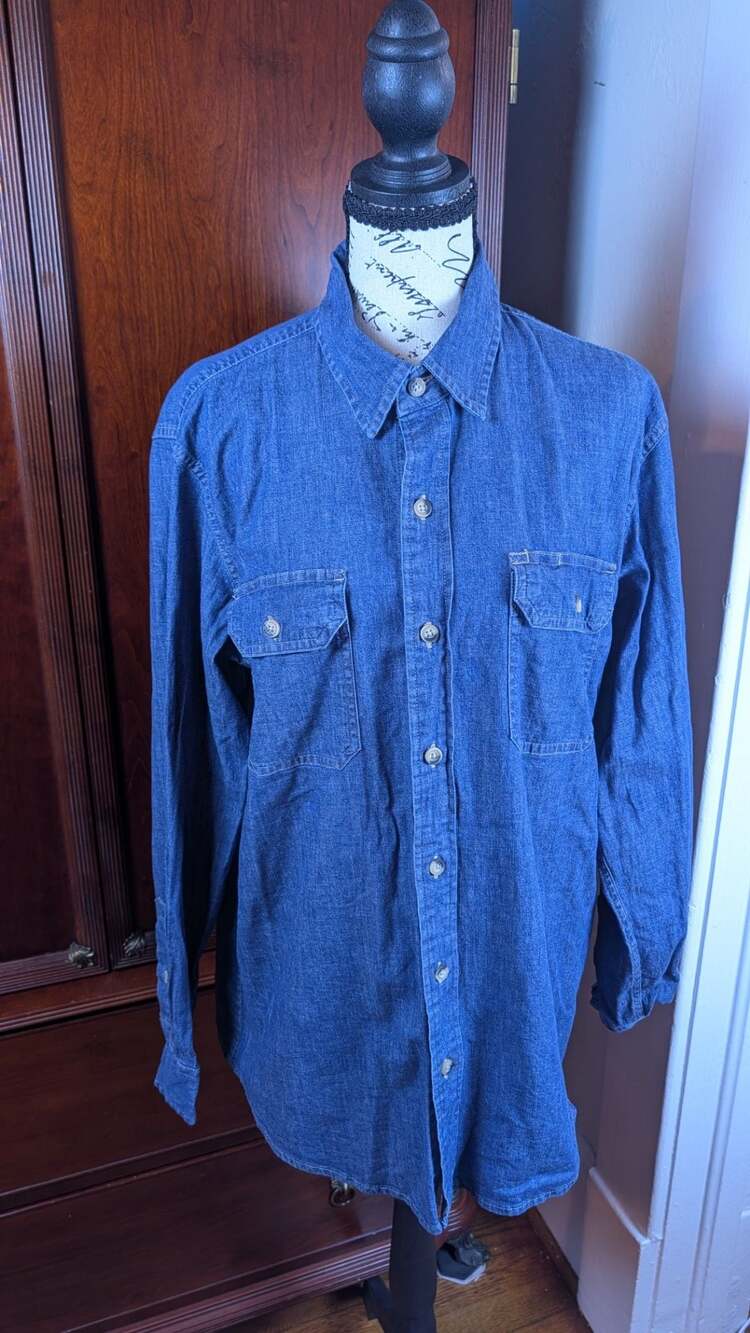 Wrangler Blue Denim Long-Sleeve Shirt with Two Chest PocketsMedium